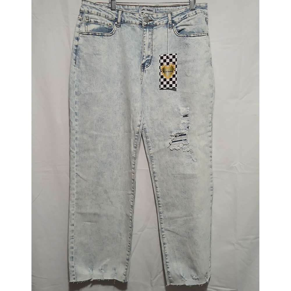 Girl Index Distressed Mom Jeans High Rise Light‎ Wash Denim Size 13